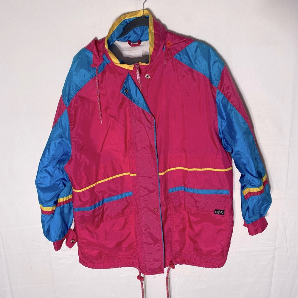 Vintage 80s 90s  Ispo Oversized Pink Blue Windbreaker Light Jacket L Retro